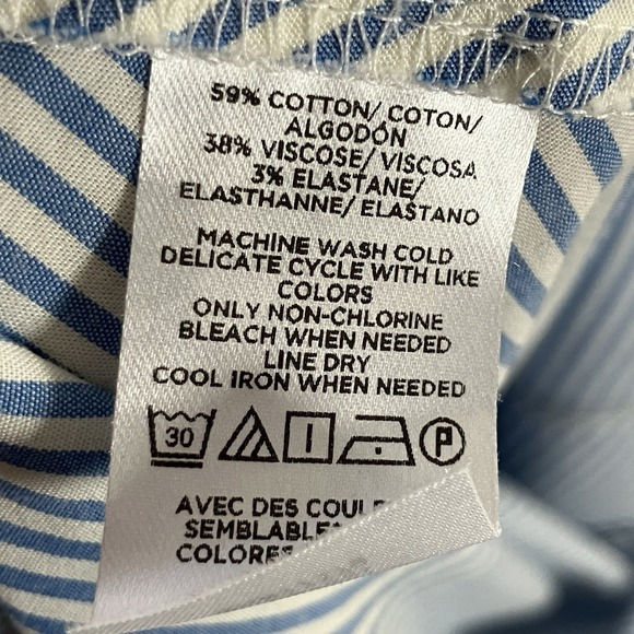 Ann Taylor Shirt Womens Sz XL Blue White Striped Long-Sleeve Blouse Tie Waist - Picture 6 of 7